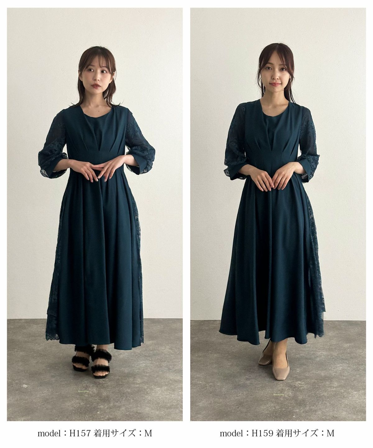 pourvousドレスウエストタックネイビー4L大きいサイズロングワンピース ウエストタックレース切り替えドレス｜PourVous