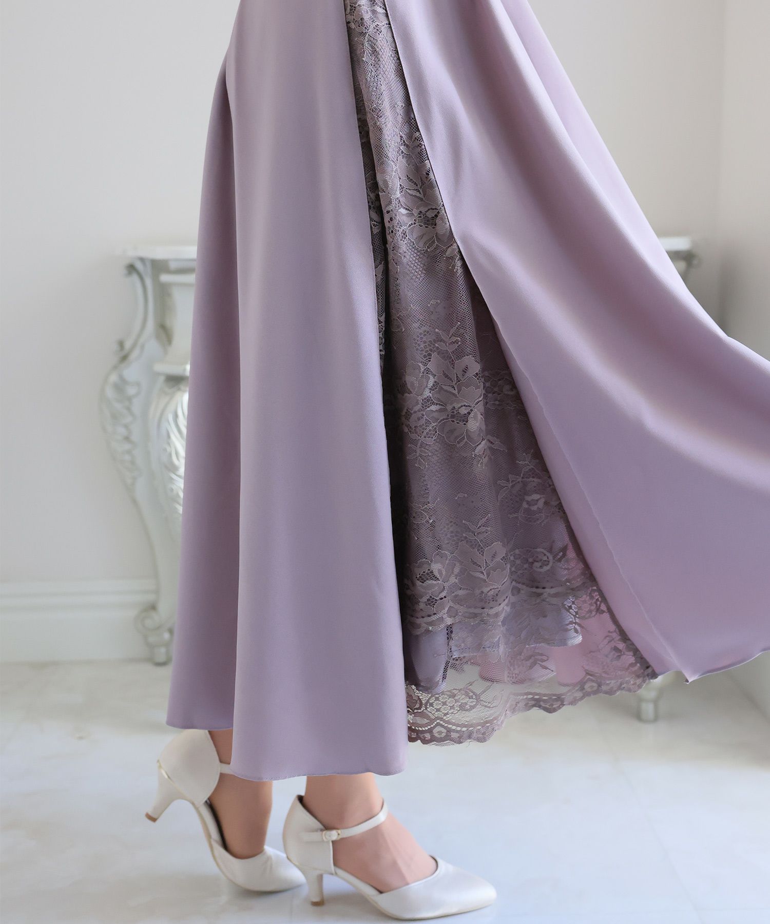 ウエストタックレース切り替えドレス｜PourVous