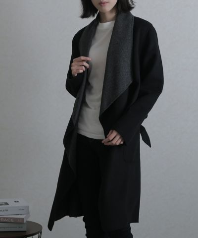ショール風ビッグカラーウールガウンコート