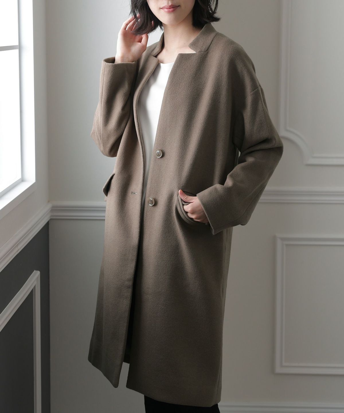 メンズライクノーカラーコート