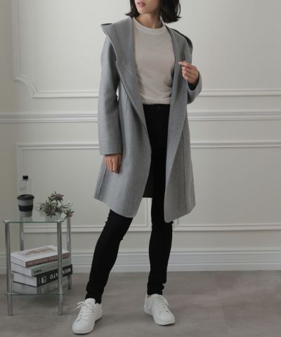 フード付きウールミディアムコート