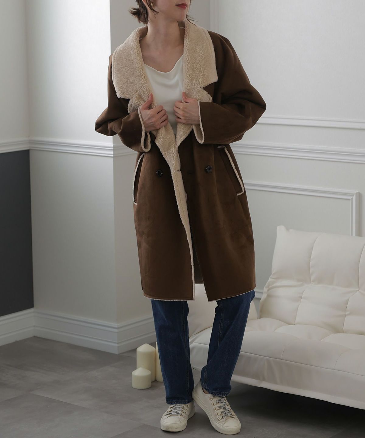 フェイクスエードボアコート