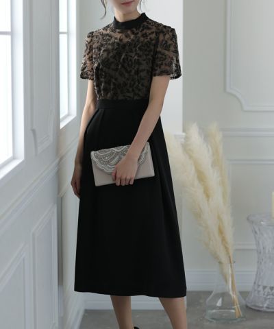 刺繍チュール切り替えワンピース