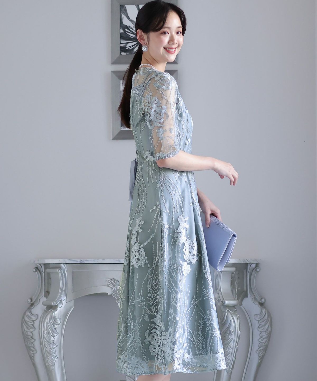 ボタニカル刺繍レースシアードレスフォーマル/ドレス