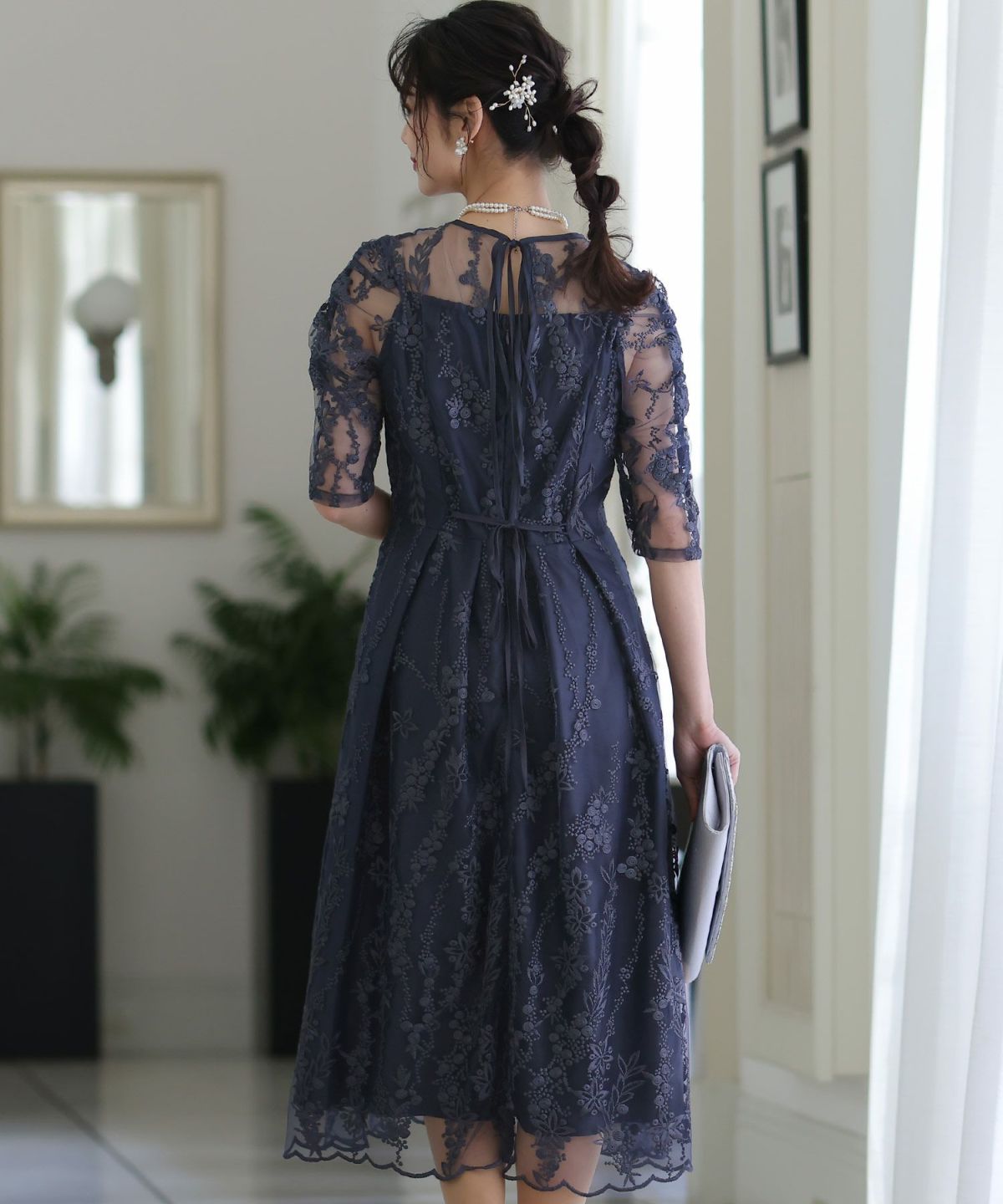 フラワーレースバックリボンドレス｜PourVous