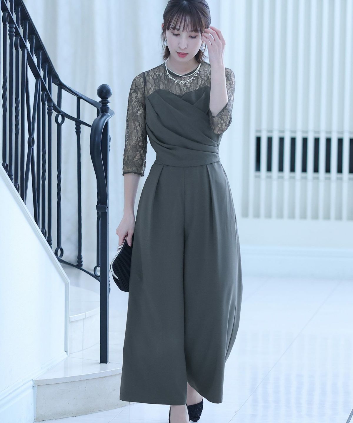 レースドッキングドレープパンツドレス