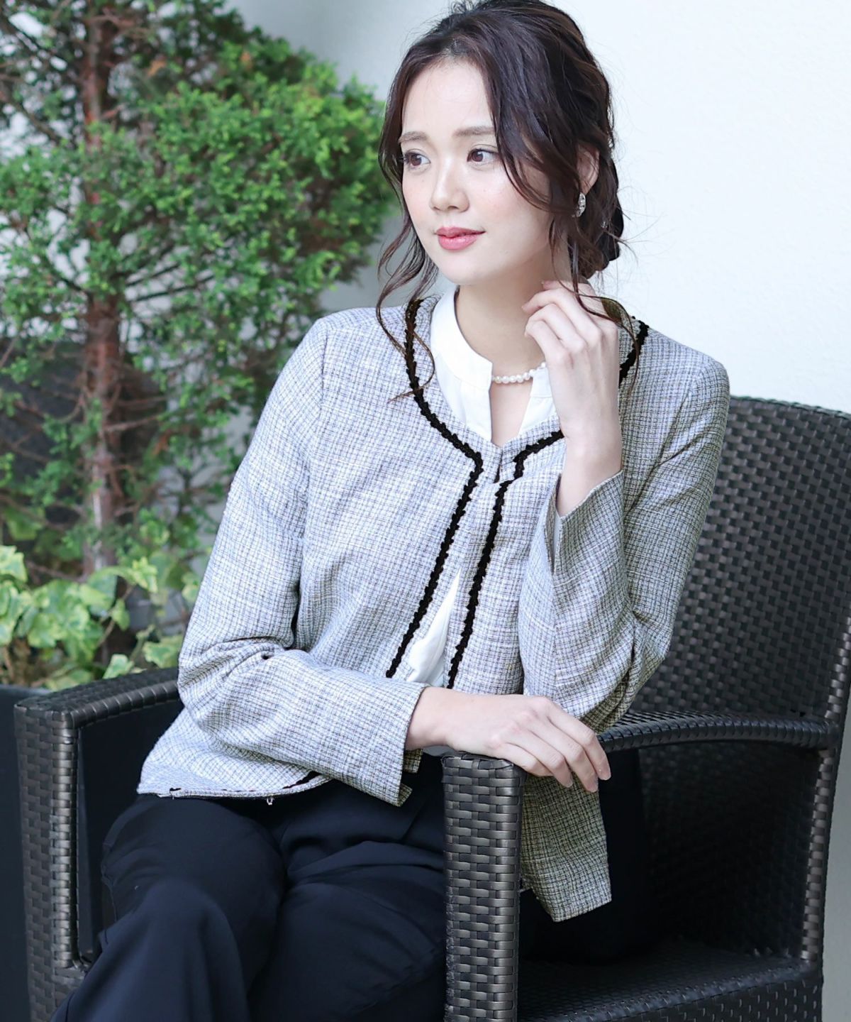 ツイードジャケットパンツスーツ｜PourVous