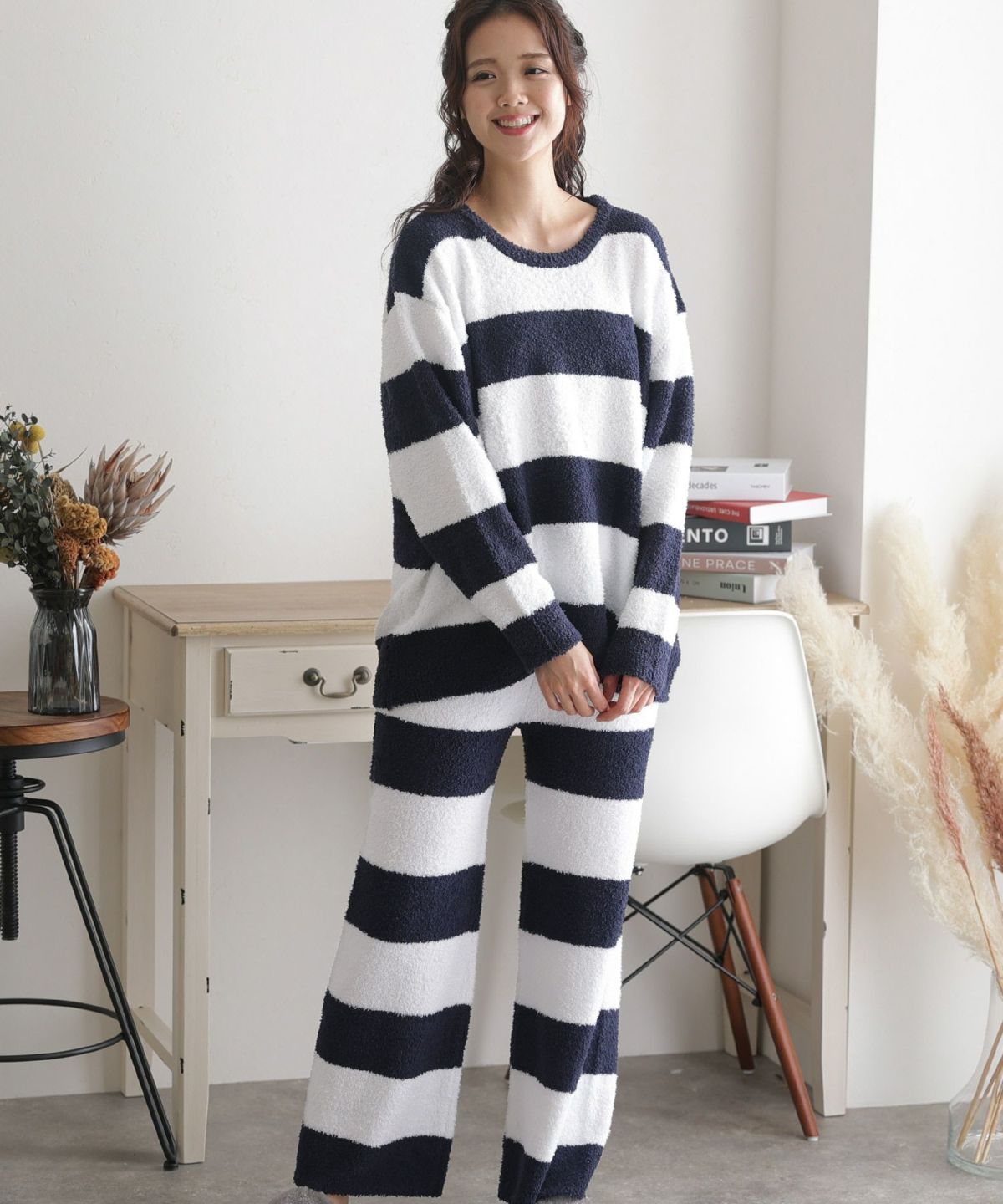 ルームニットロングパンツ上下セットアップ