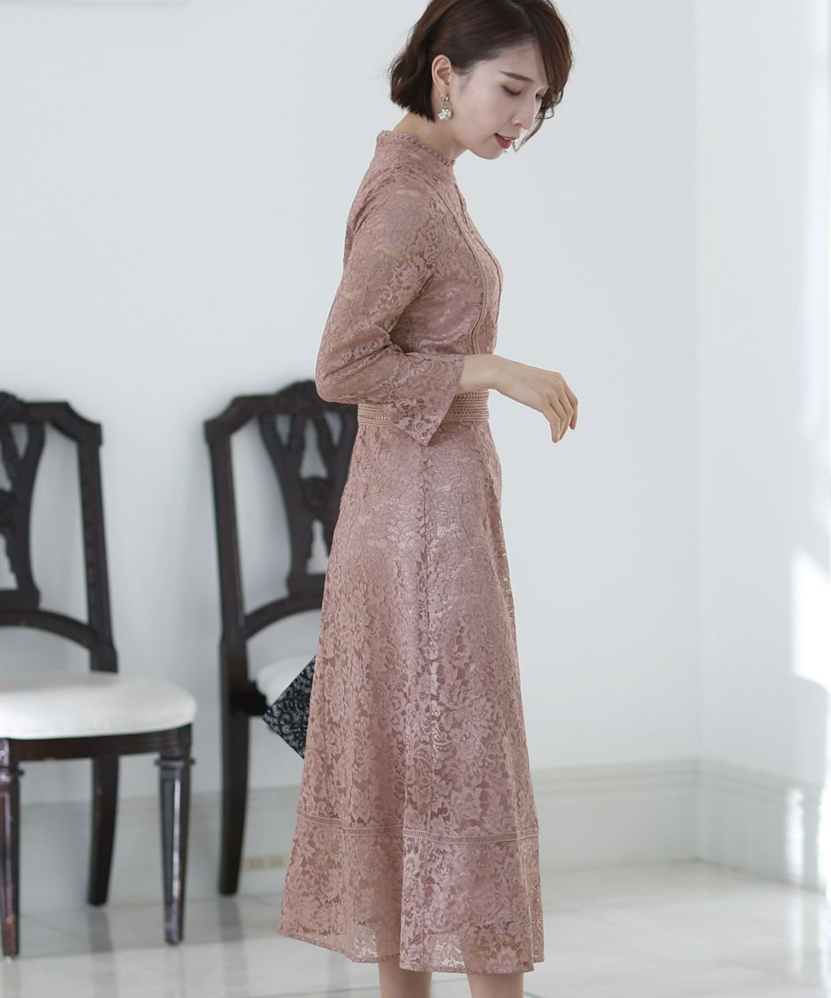 【PourVous】フロントカットデザイン総レースワンピース PourVous｜オケージョンドレスお呼ばれ ワンピース結婚式