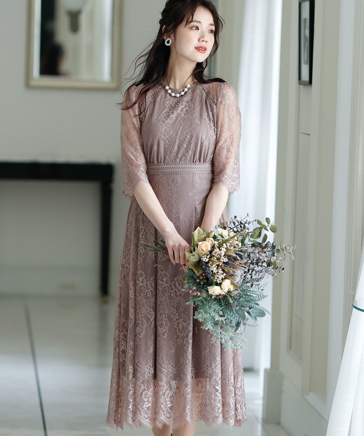 総レースシアーワンピースドレス｜PourVous