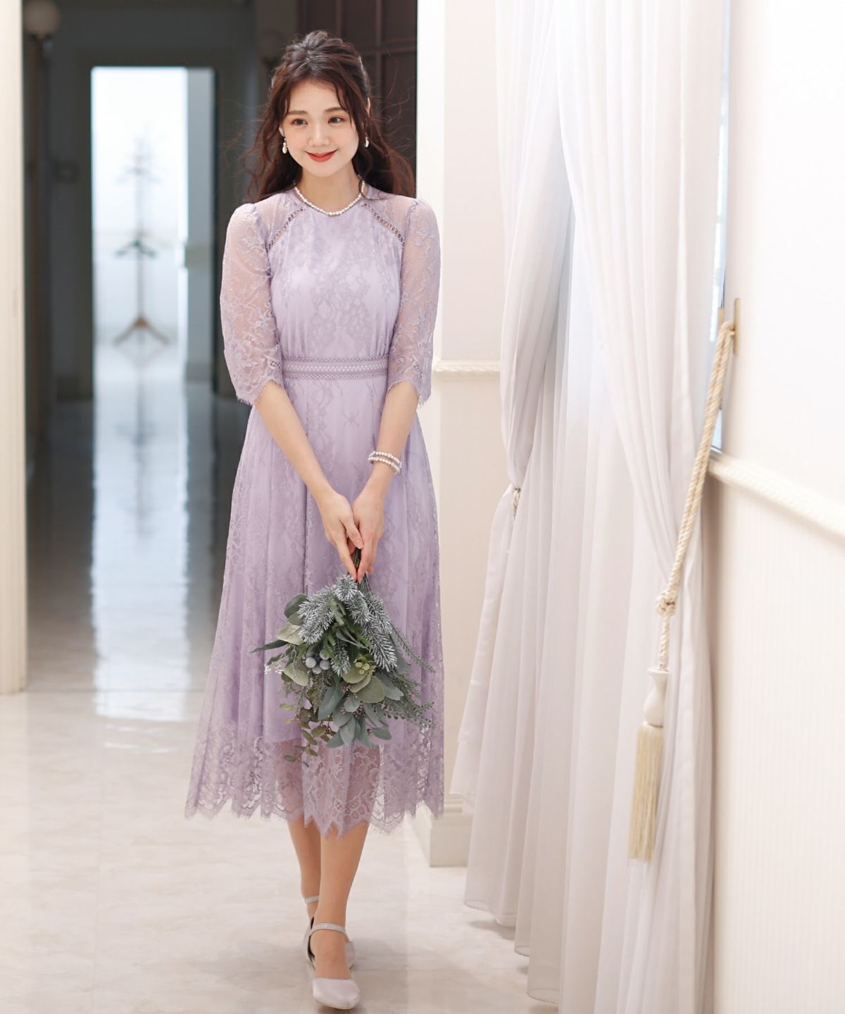 総レースシアーワンピースドレス｜PourVous