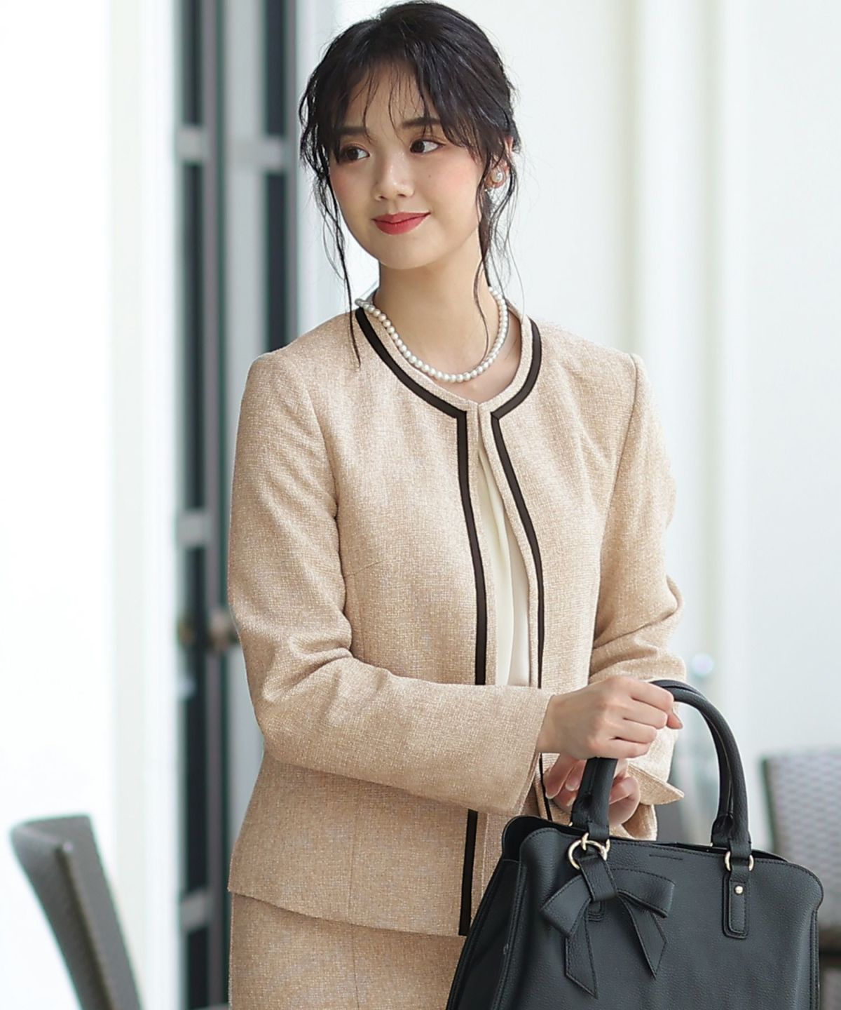 ツィードノーカラースカートスーツ｜PourVous