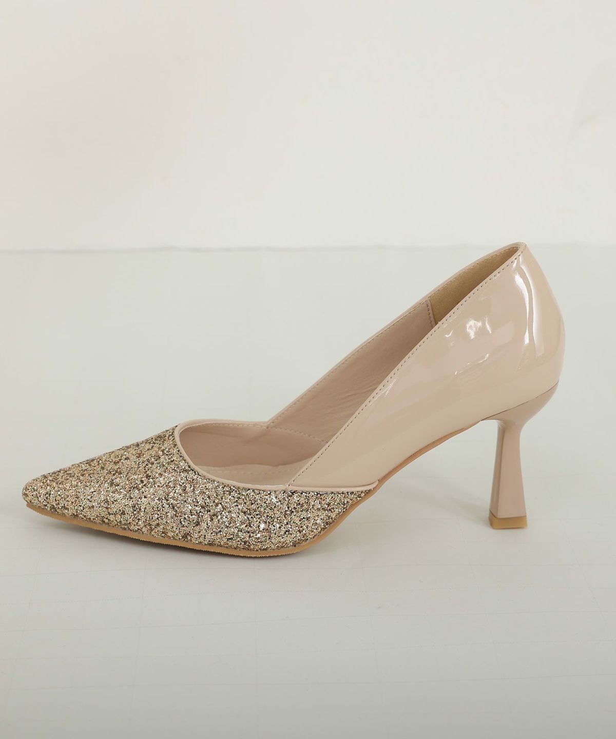 ベージュ グリッター ハイヒールパンプス　Pitti FEMININE COMEX】 3color/ 9cmヒール/ グリッター/ ラメ/ ポインテッド