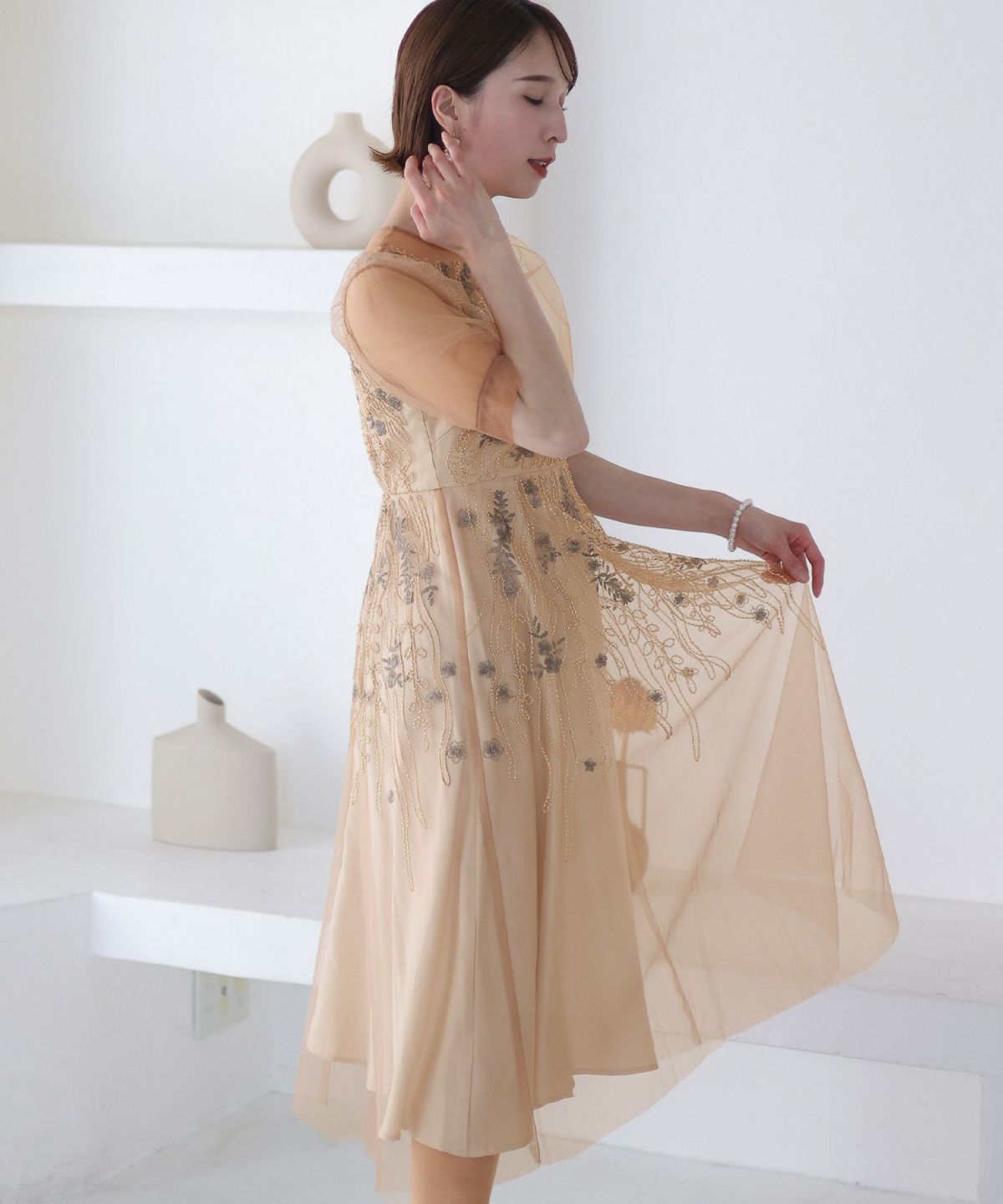 ビーズ刺繍ワンピース｜PourVous