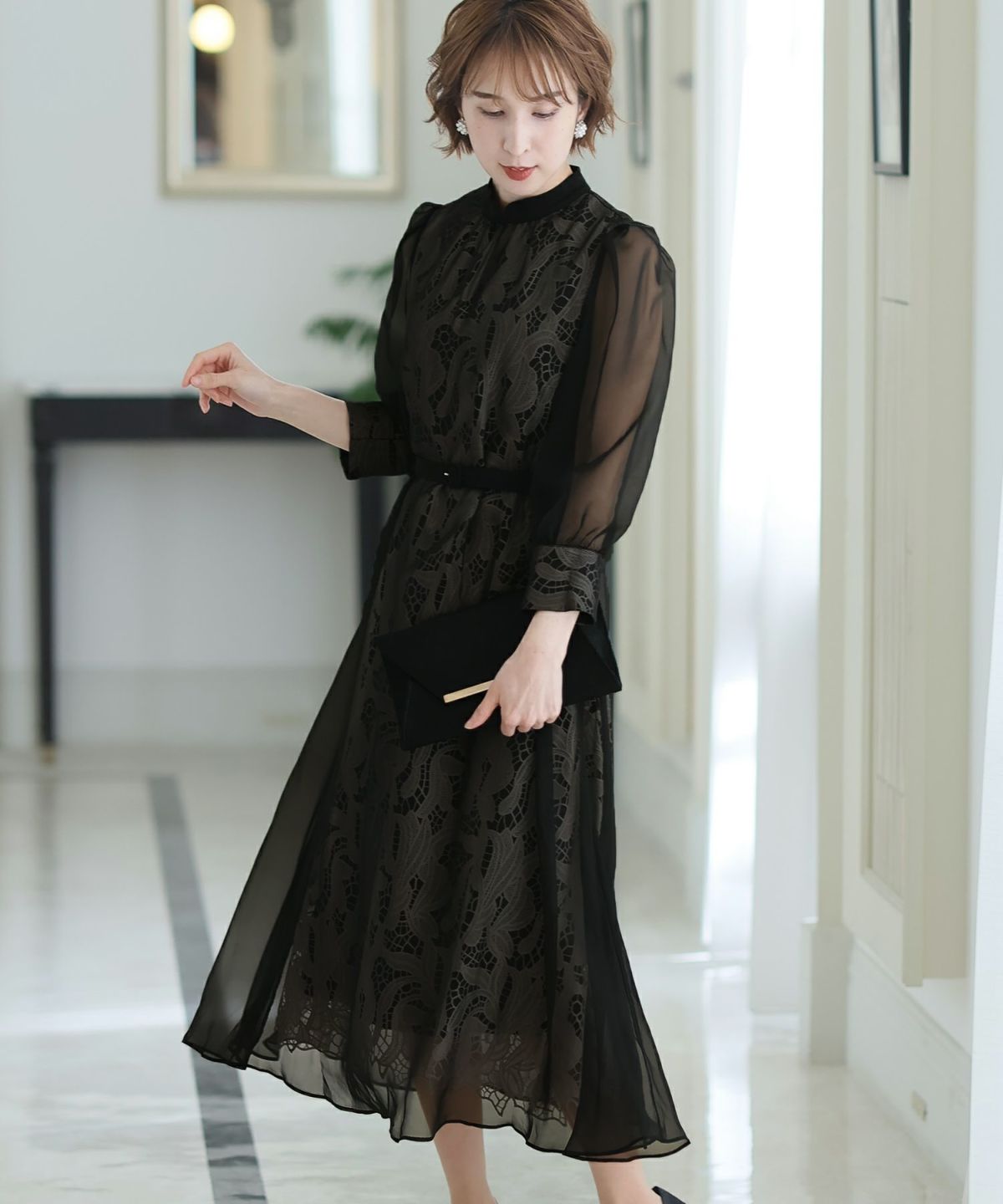 極美品☆大きいサイズ☆MaglieWhaite☆トルコレースワンピース☆ベルト付 トルコレースワンピース（5132121301） | Maglie le