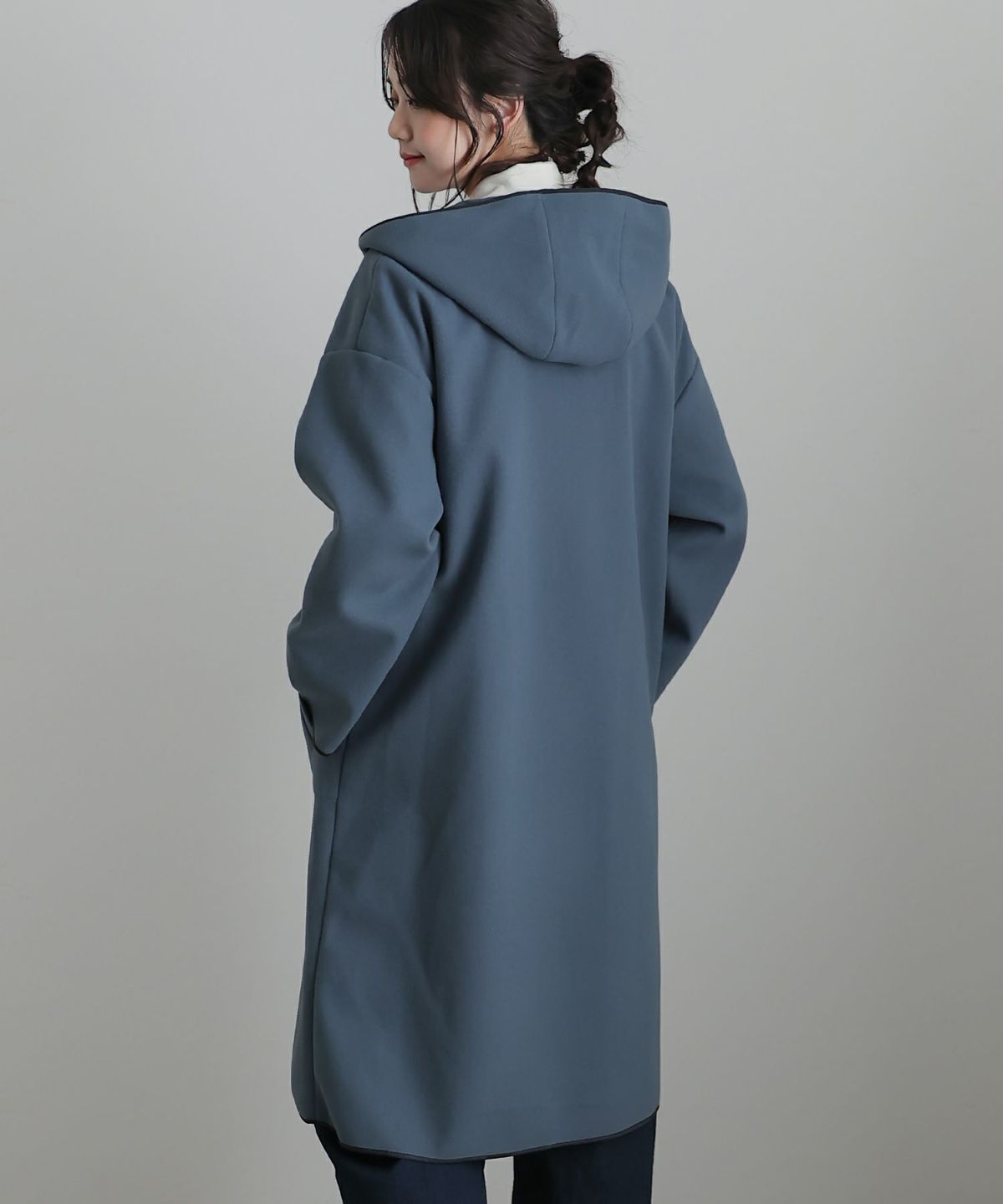 フェイクウールフード付コート｜PourVous