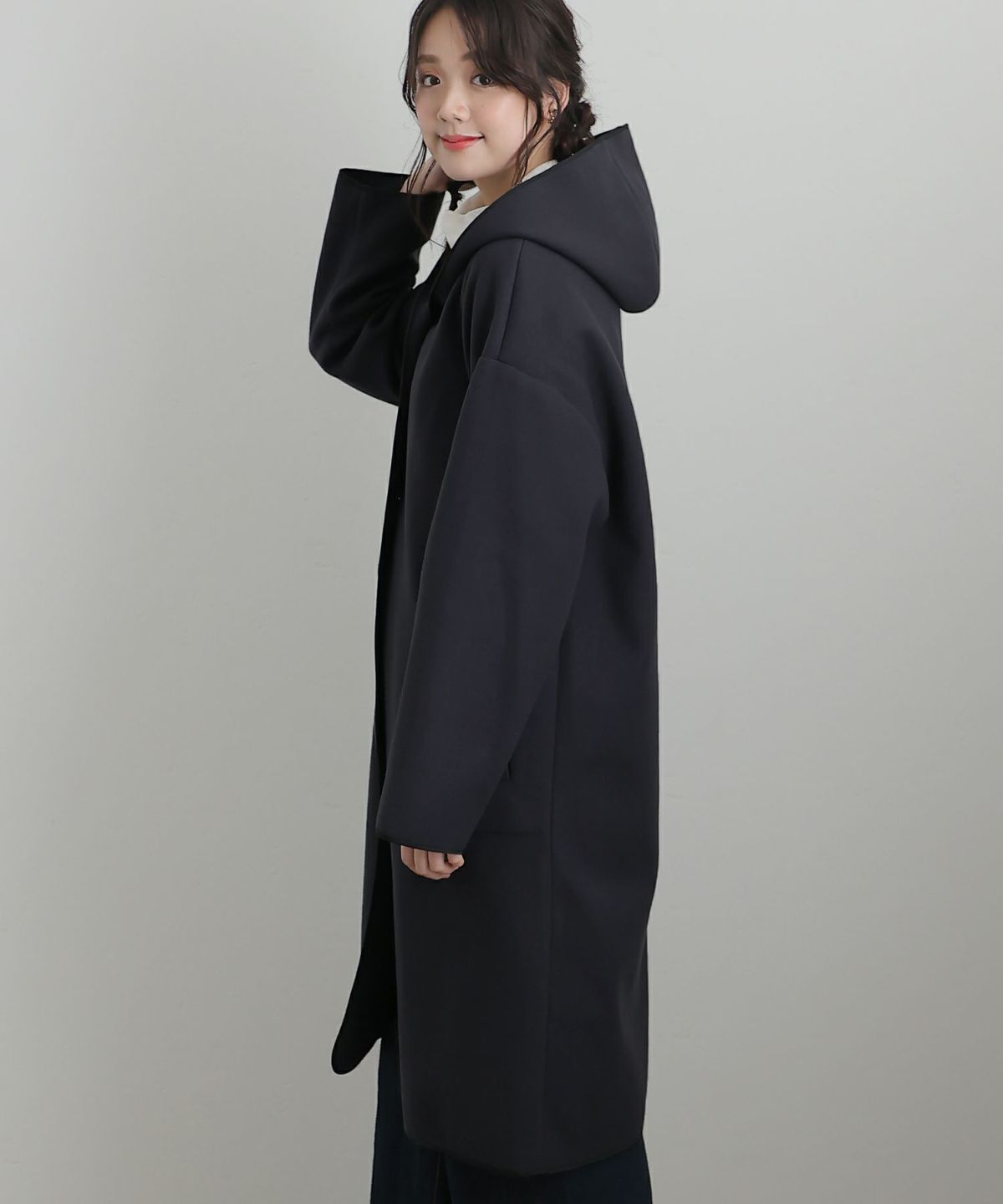 フェイクウールフード付コート｜PourVous