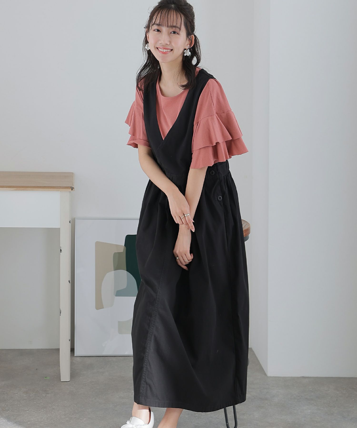 カシュクール風ゆったりサロペットスカート