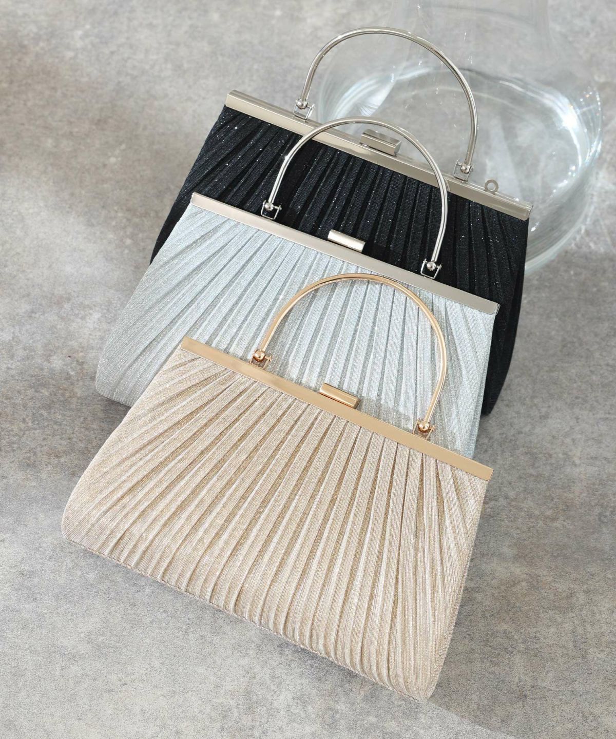 ラメプリーツハンドバッグ