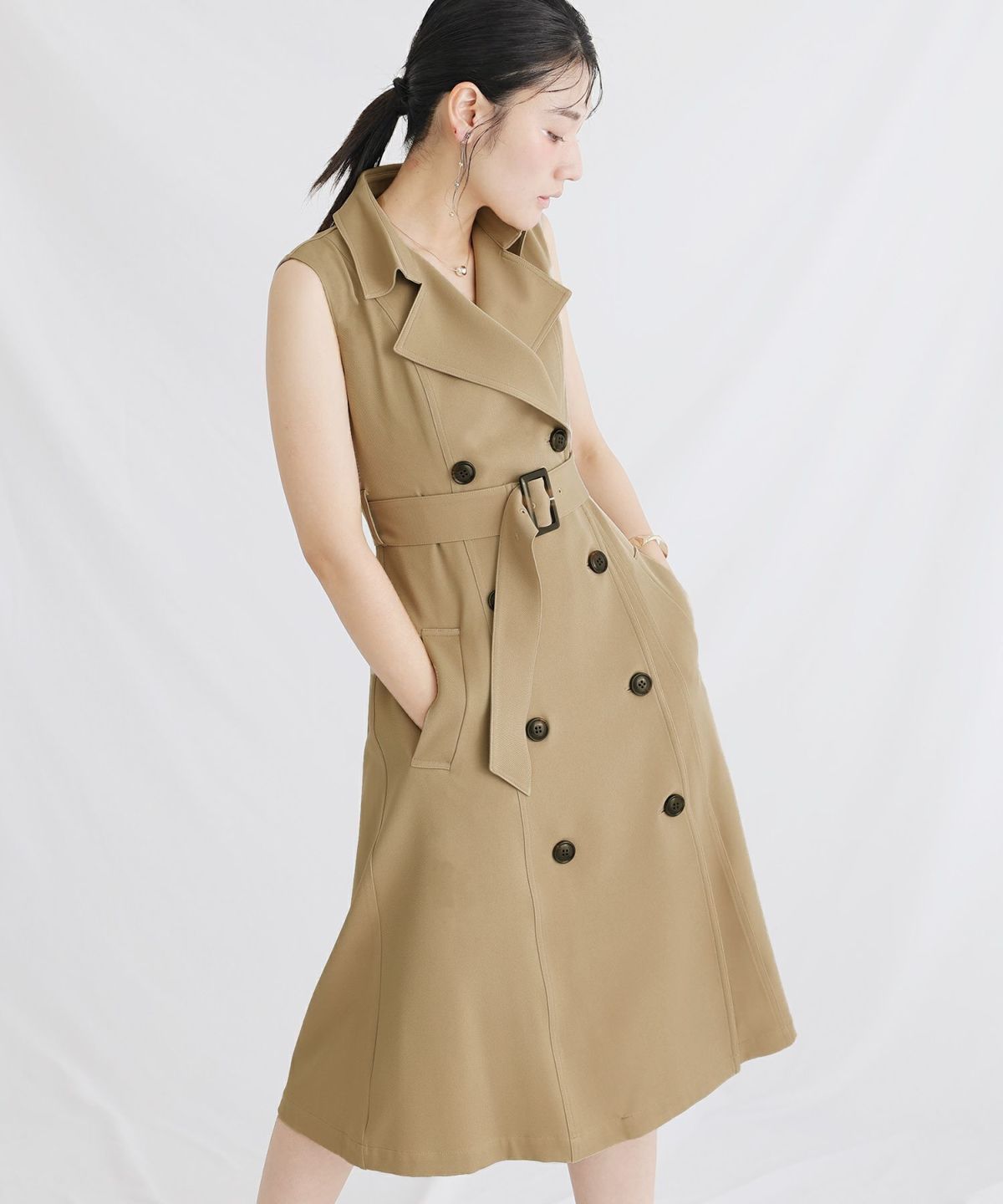 バーバリー　トレンチ風ワンピース トレンチ風ベストワンピース | amarelo