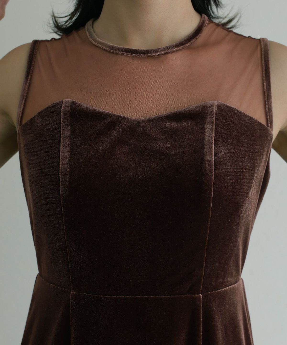 【一度のみ着用】ベロアドレス パーティー オケージョン 参列 ブラウン Select Shop ボレロセットベロアドレス ブラウン/M｜結婚式パーティー