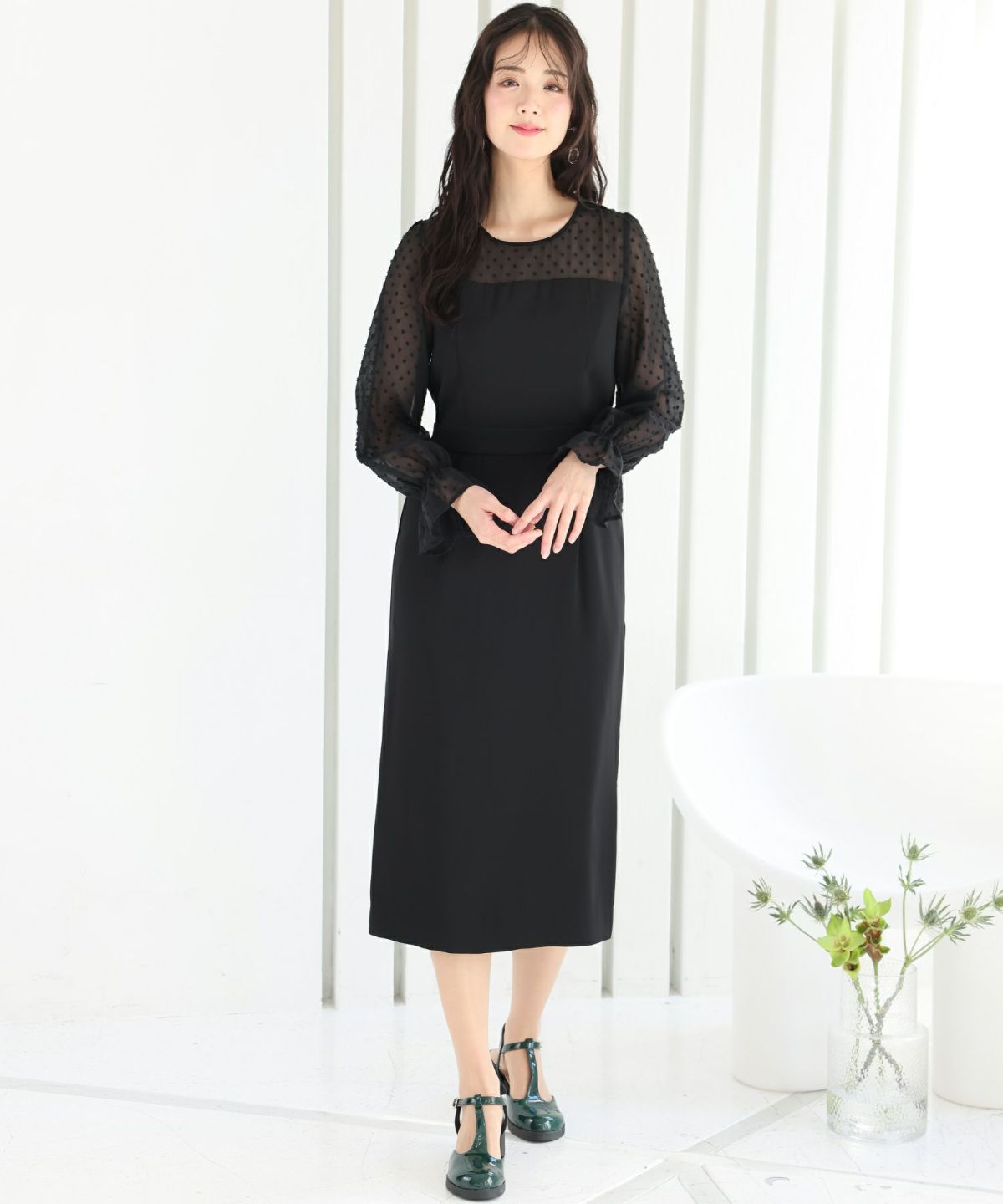 フロッキードットチュールワンピース｜PourVous