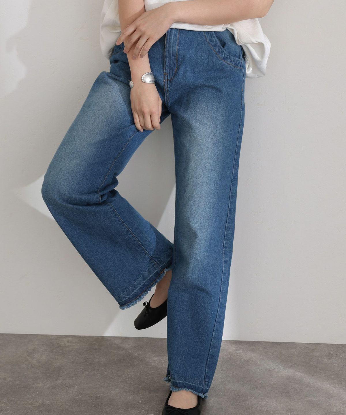 ヴィンテージ風ポケット加工セミワイドパンツ | PourVous（プールヴー