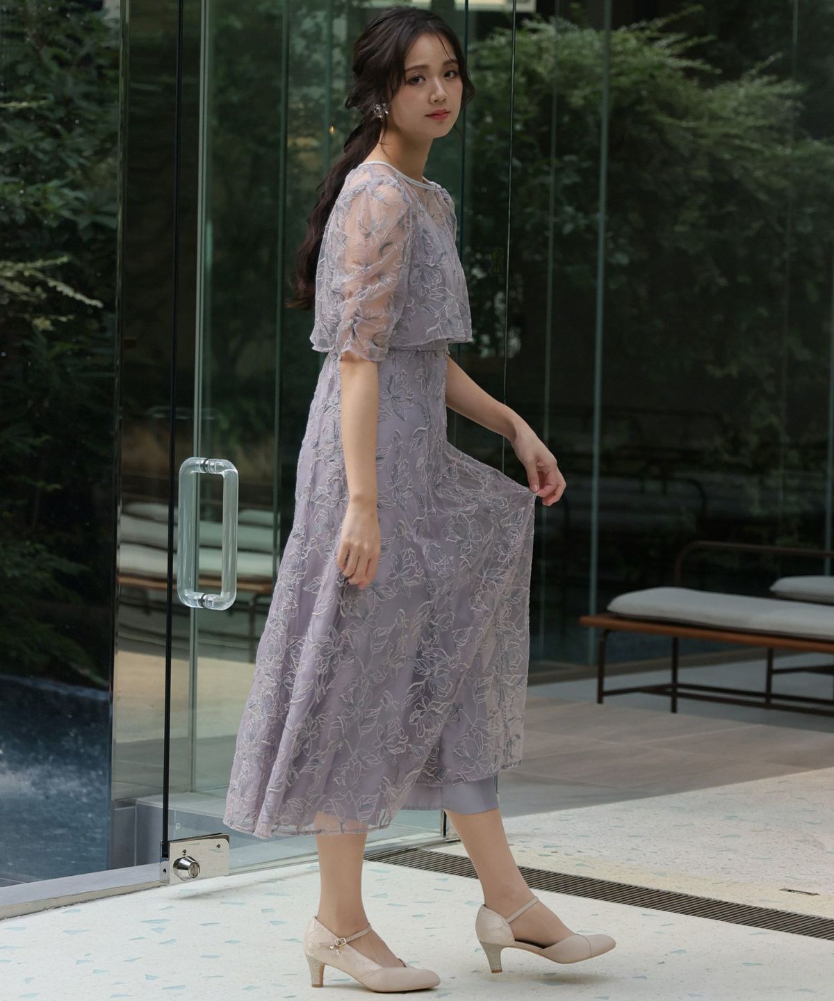 トップス付き花柄刺繍ドレス