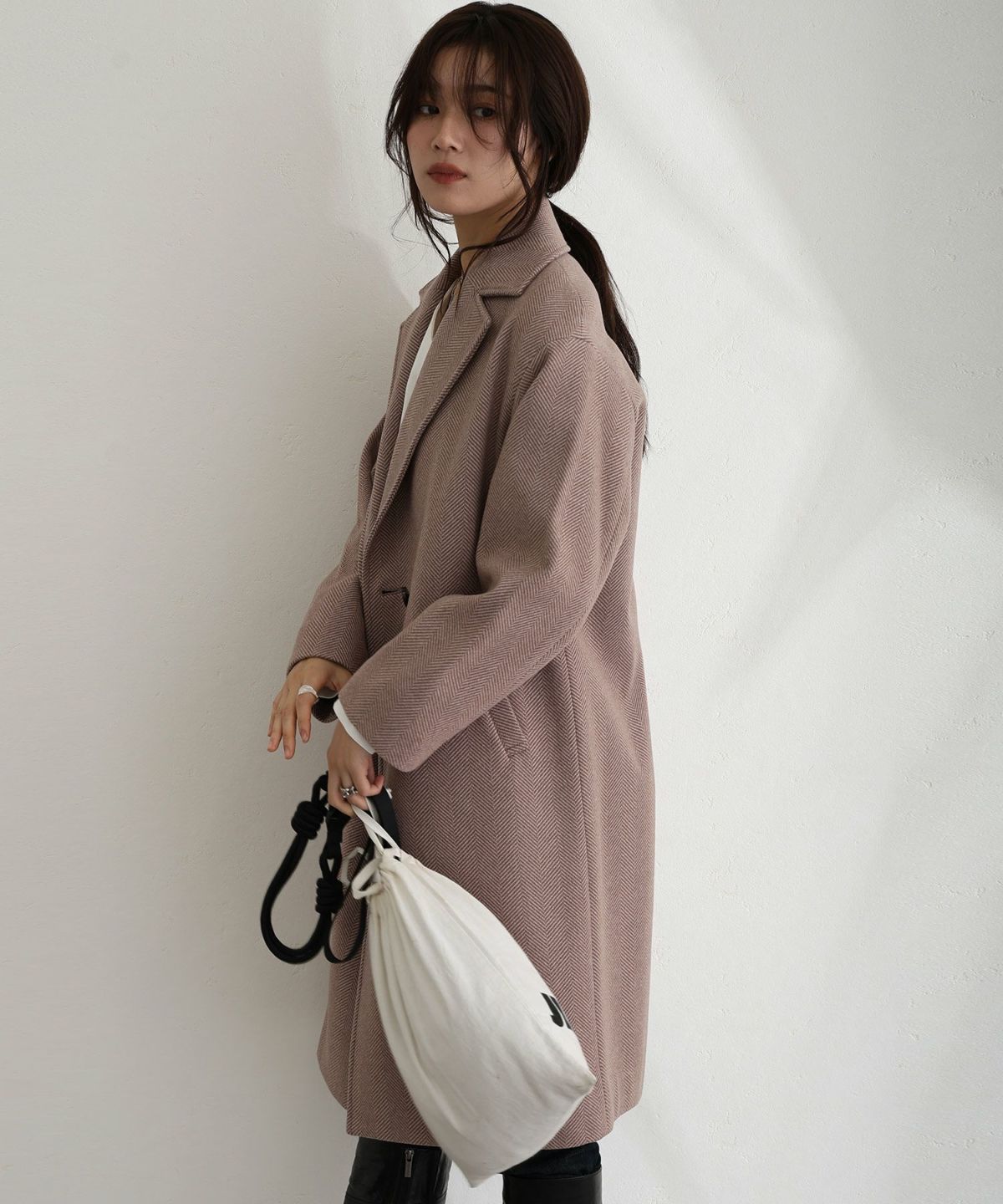 プールヴー（PourVous）/家で洗えるヘリンボーン柄 コート 家で洗えるヘリンボーン柄 コート | PourVous（プールヴー）パーティー