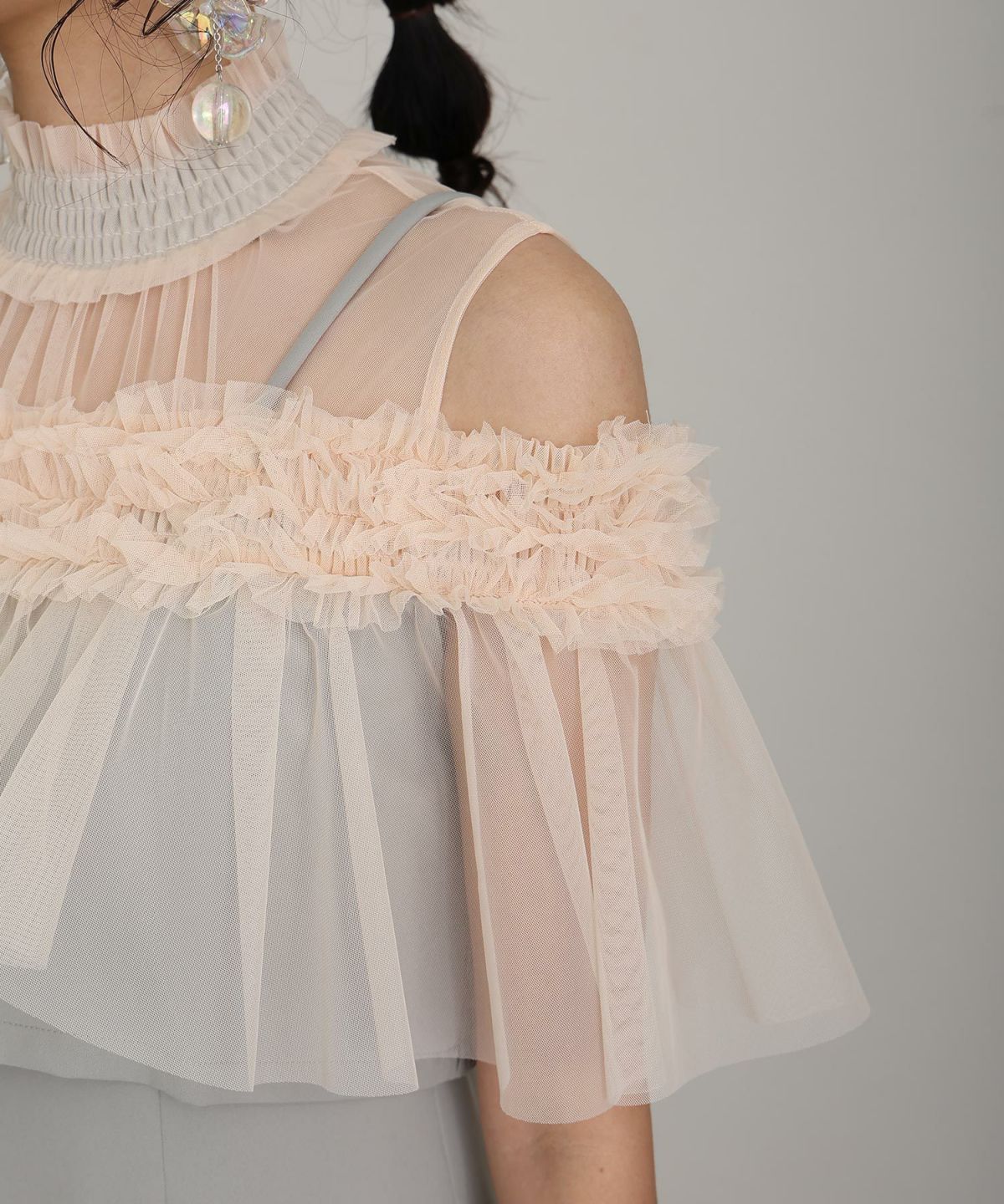 Poli Pourri Originals フリル付きドレス S フリルチュールシアーTOPS＆タックフレアドレスセット「U1420」