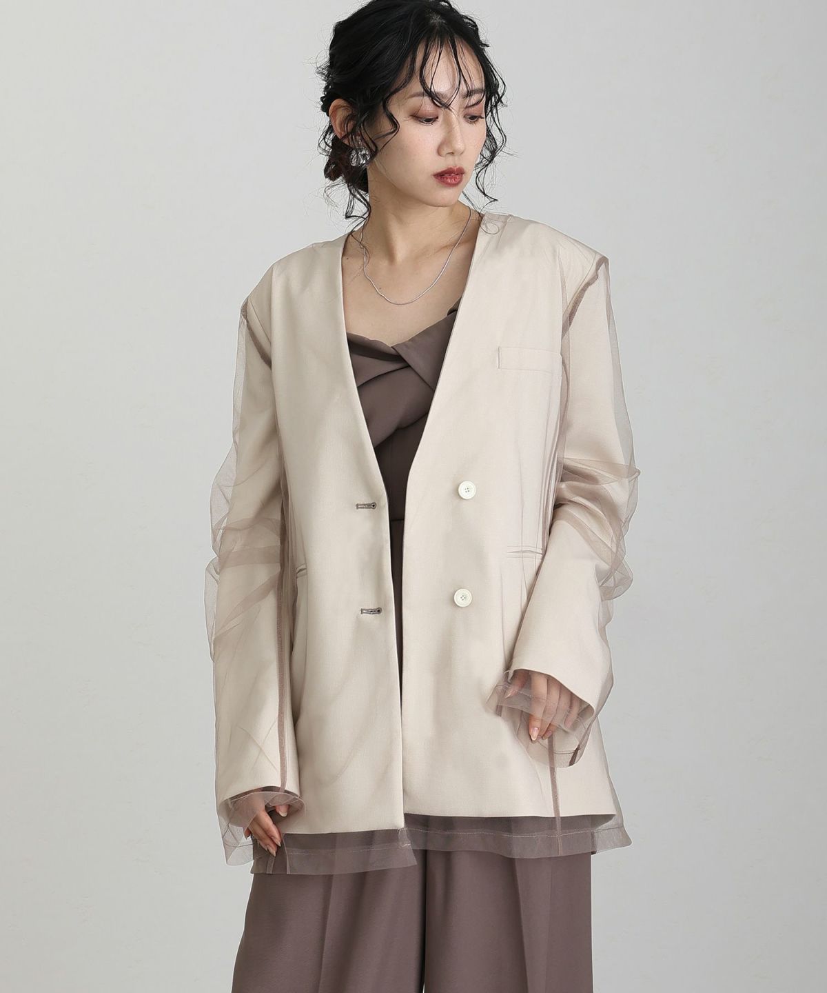 ANDRESD ボクシーレイヤードチュールジャケットS【⚠️21日まで限定価格⚠️】 ボクシーレイヤードチュールジャケット | PourVous（プールヴー