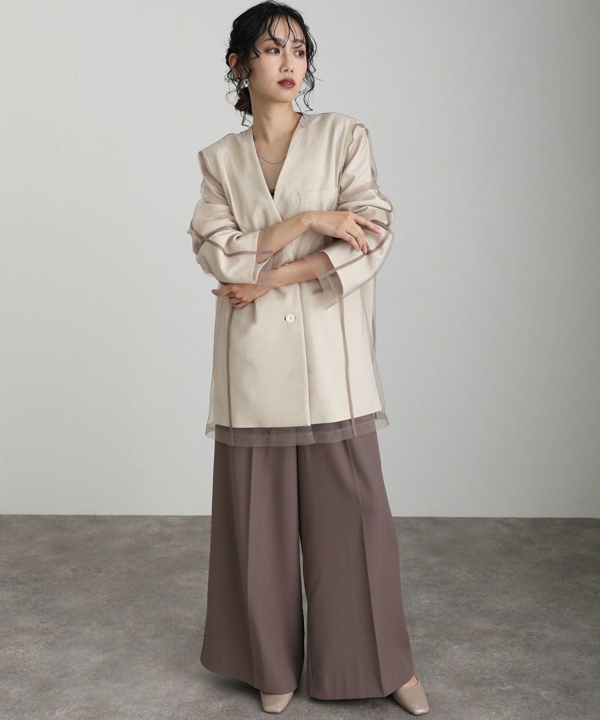 ボクシーレイヤードチュールジャケット | PourVous（プールヴー