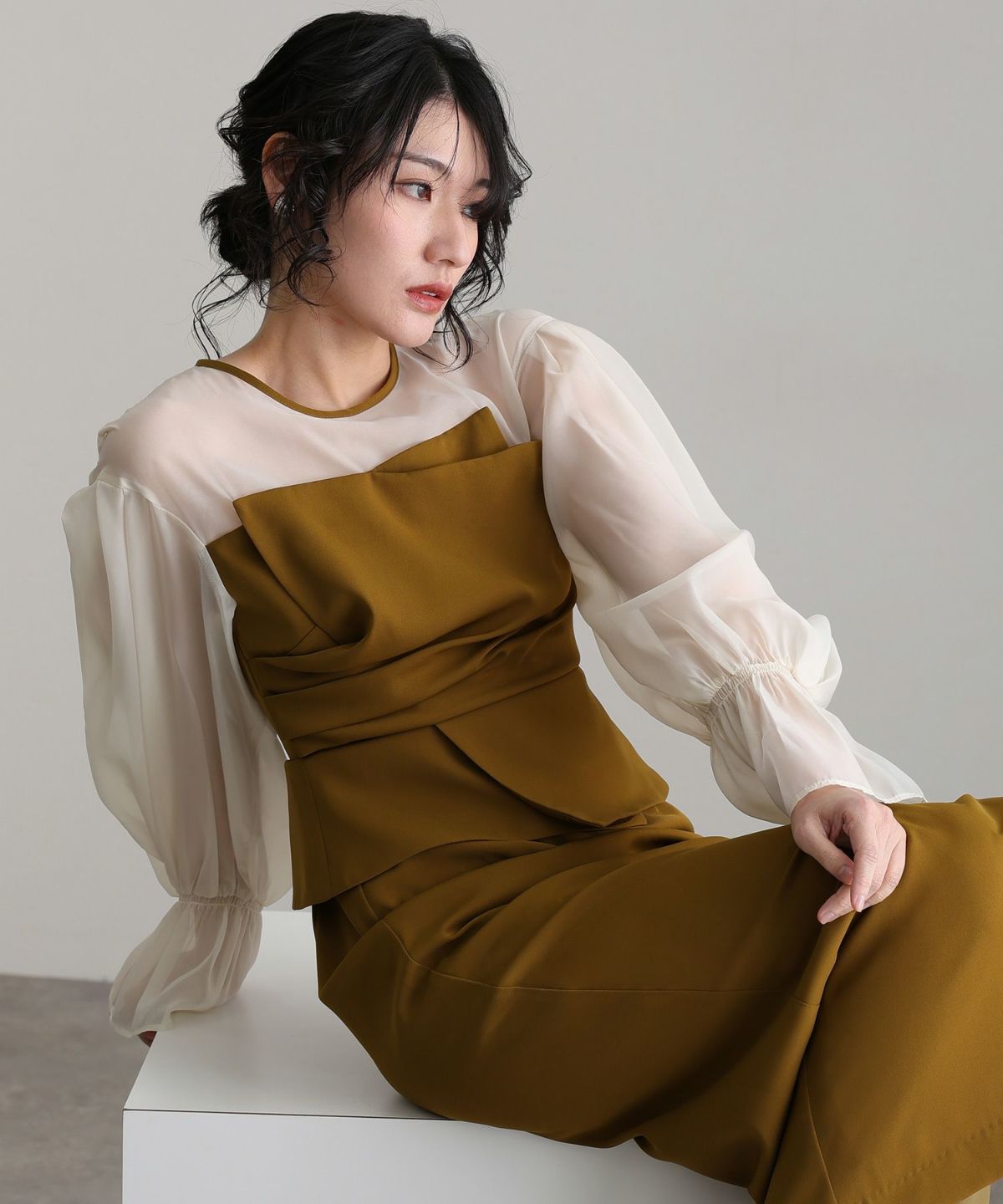 atlo by Pour Vous ビスチェ風ボリュームスリーブシフォンドレス