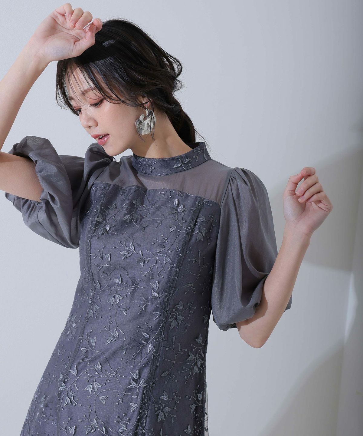【23SS NEW】Coast_women/ フローラルレース パフスリーブドレス ガール GIRL パフスリーブ総レースフレアロング丈結婚式