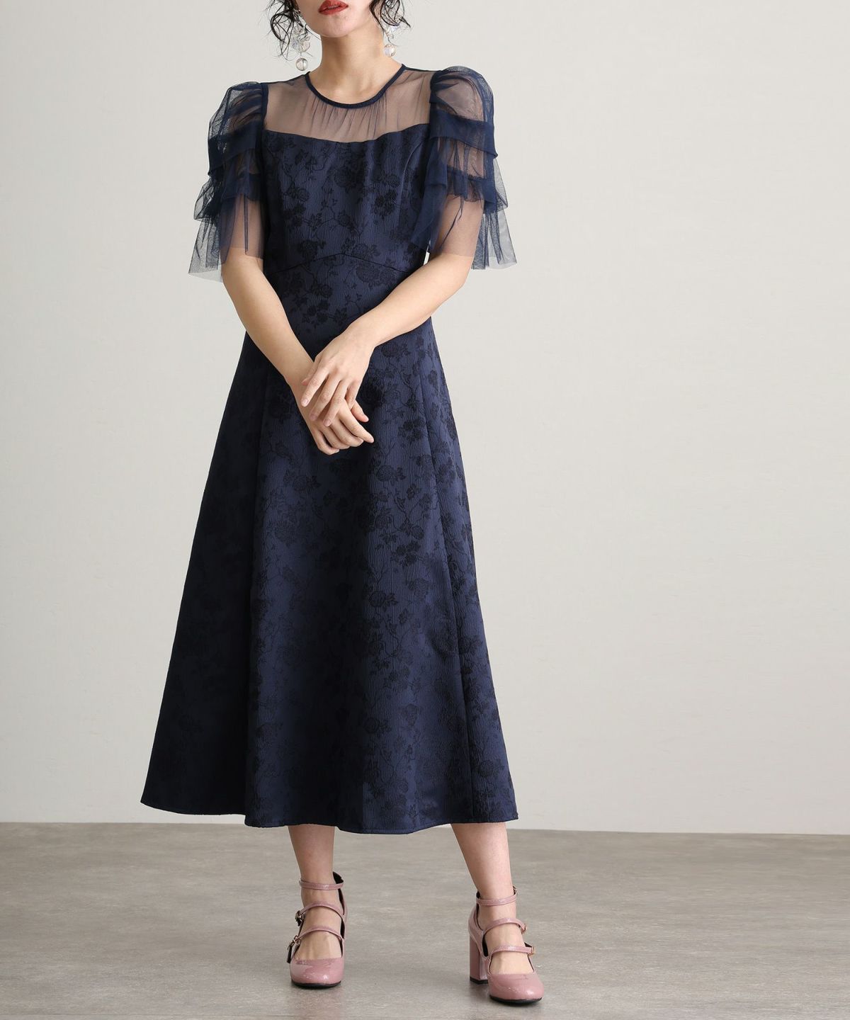 チュールジャガードフレアドレス