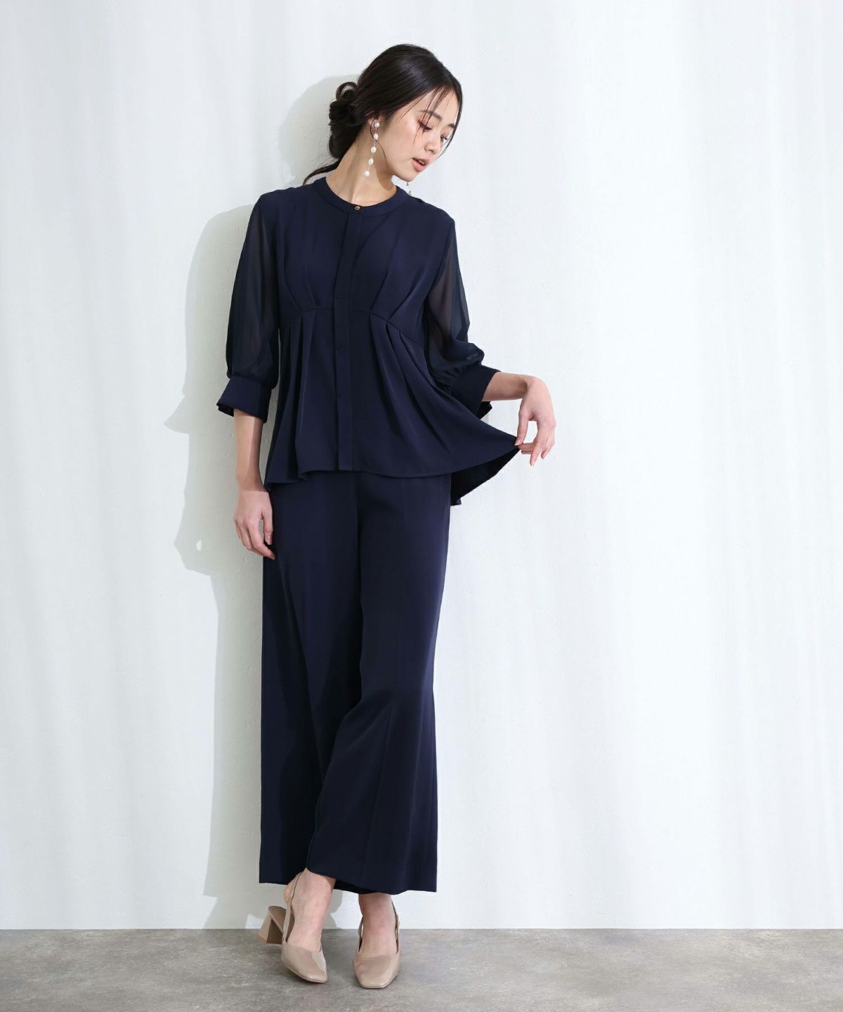 ペプラム2点セットパンツドレス