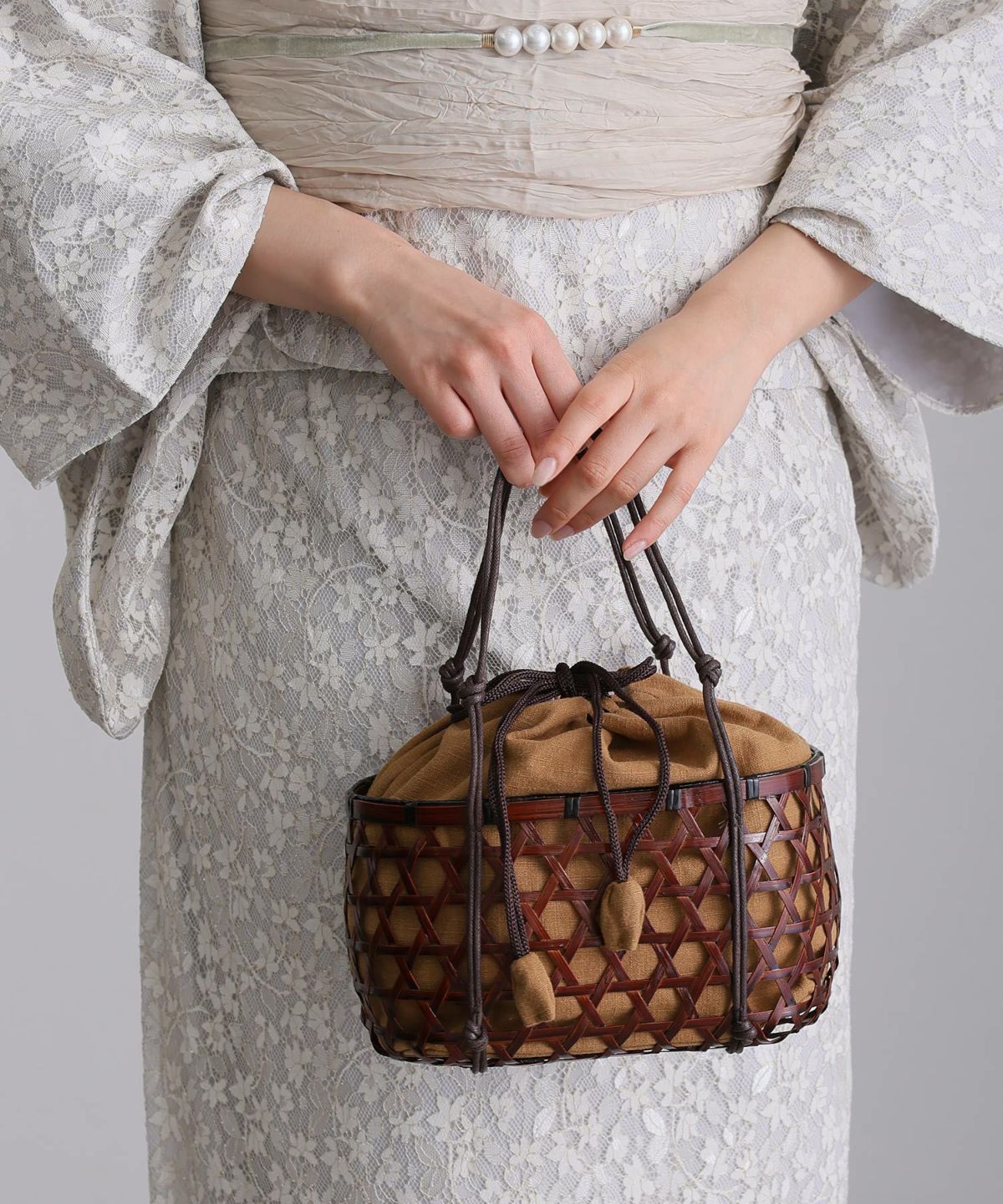 巾着付きカゴバッグ