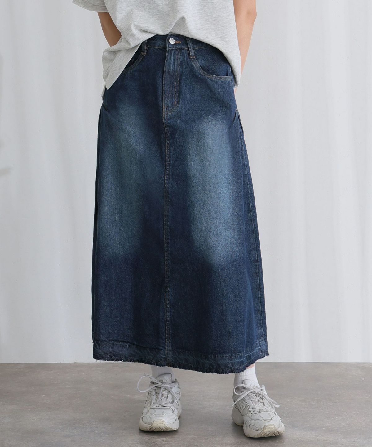 コットンサイドタックデニムスカート