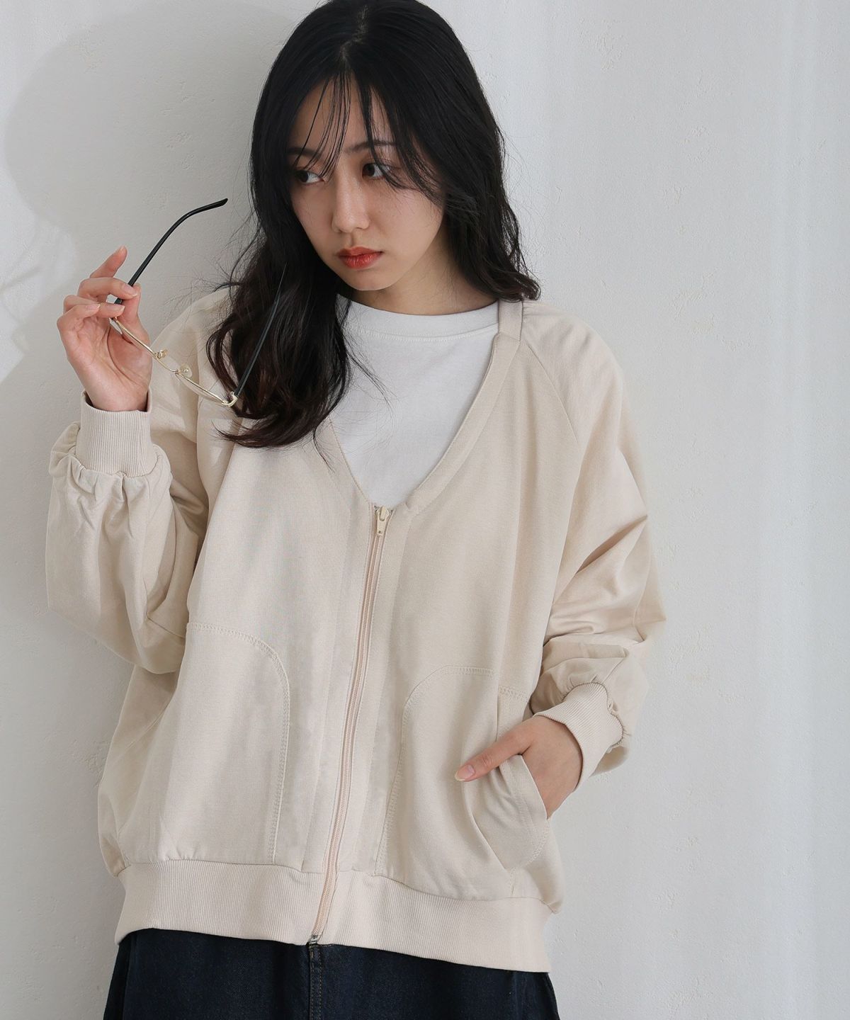 ミニ裏毛V空きジップアップブルゾン