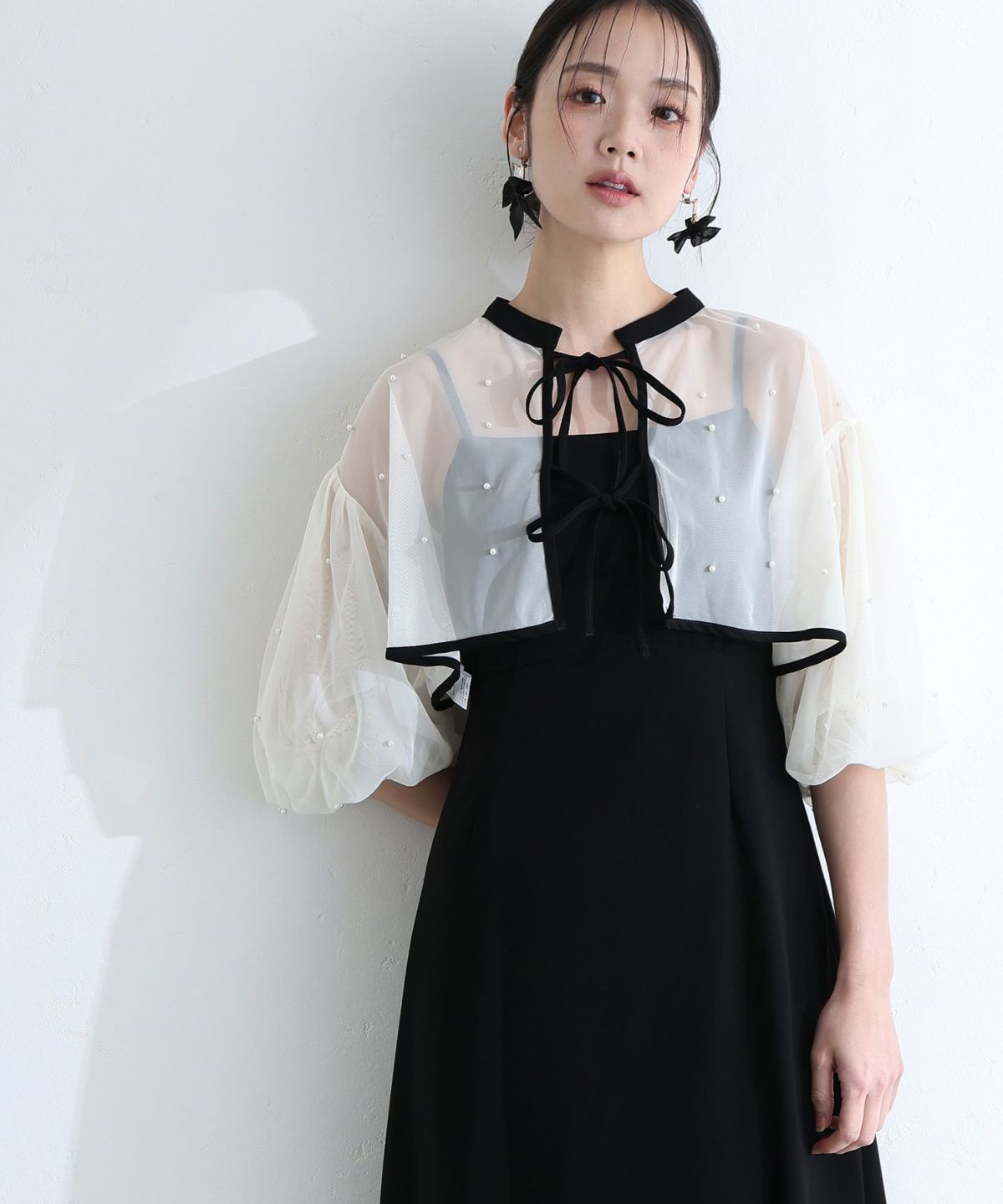 パール付きチュールボレロ×キャミワンピース