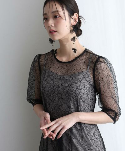 ラメレースバックリボン2点セットドレス