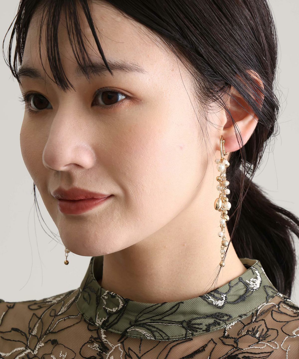 ランダムメタルパールロングイヤリング