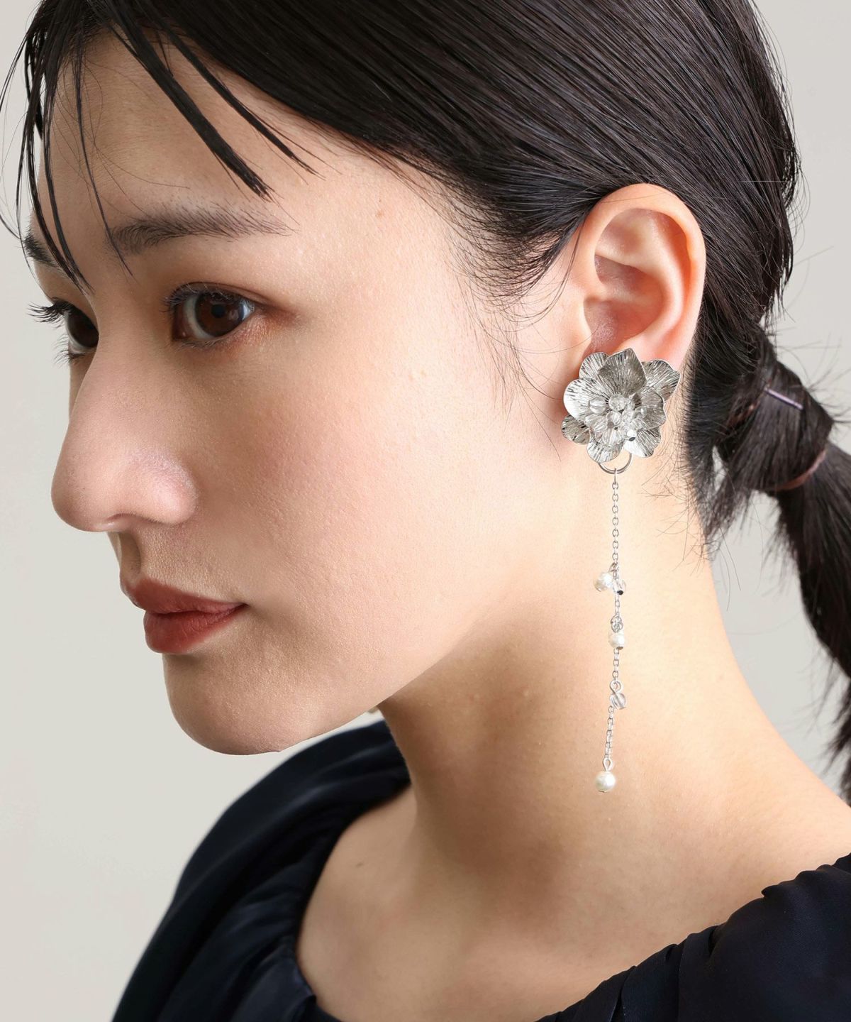 メタルビーズフラワー2WAYイヤリング