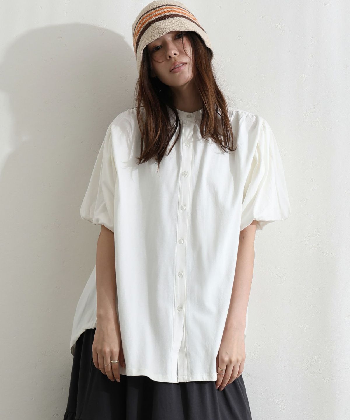 ブラウス風パフスリーブカットソー