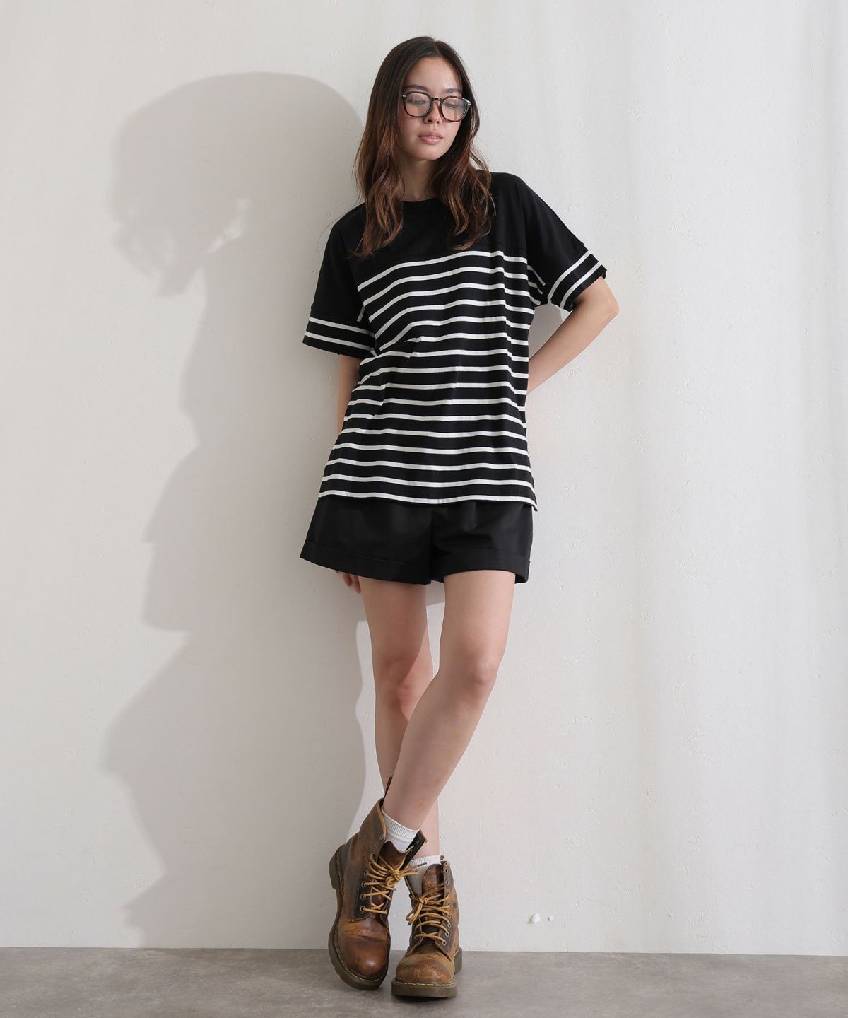 パネルボーダー風半袖トップス