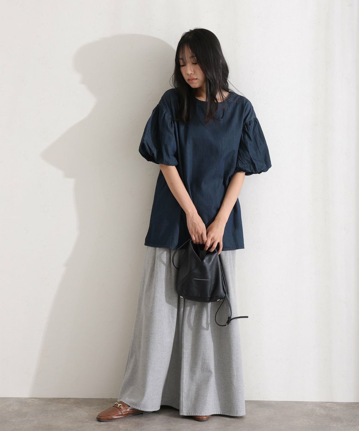 エアリーデニム 袖パフスリーブシャツ