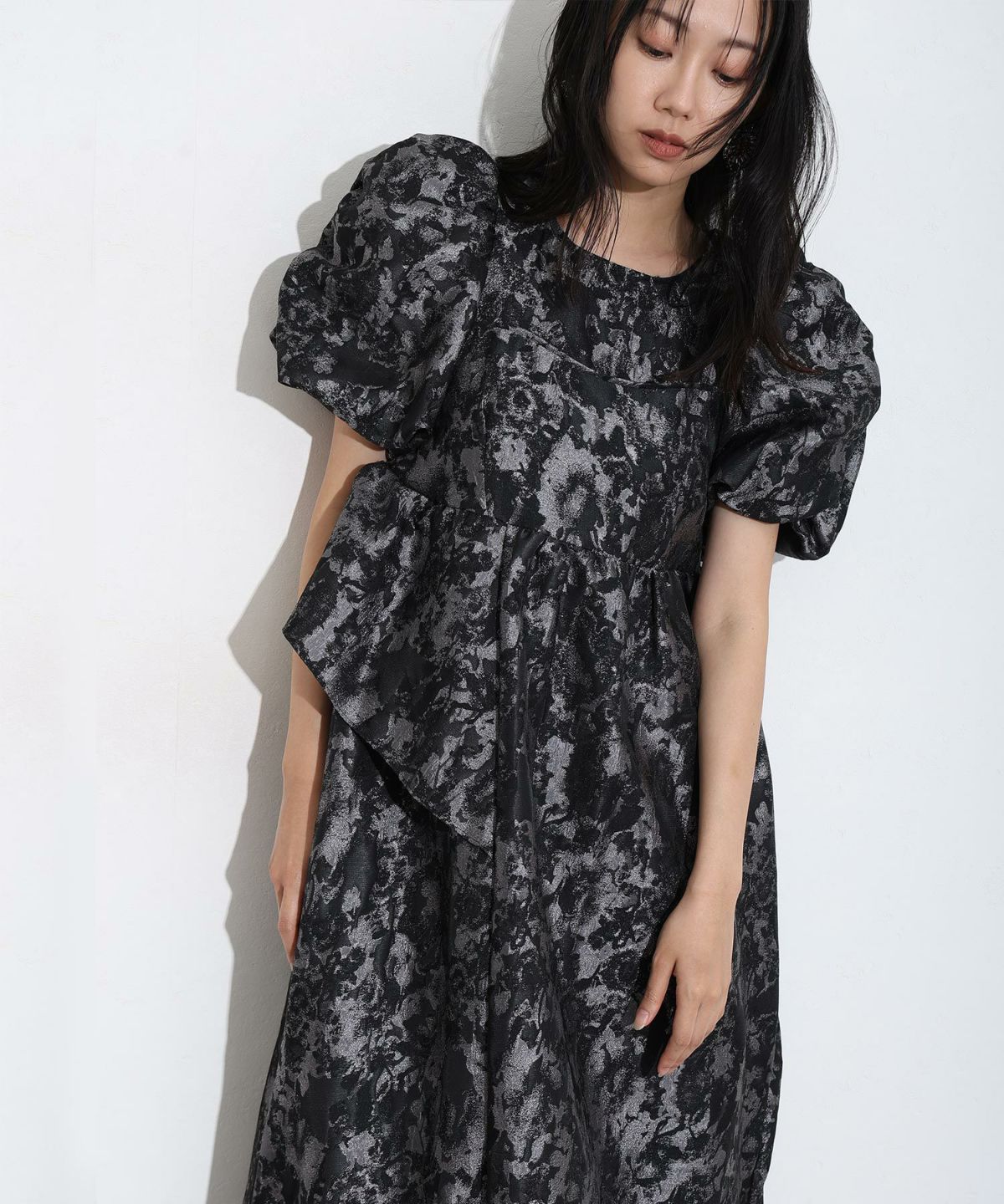 バブルスリーブジャガードドレス | PourVous（プールヴー）パーティー