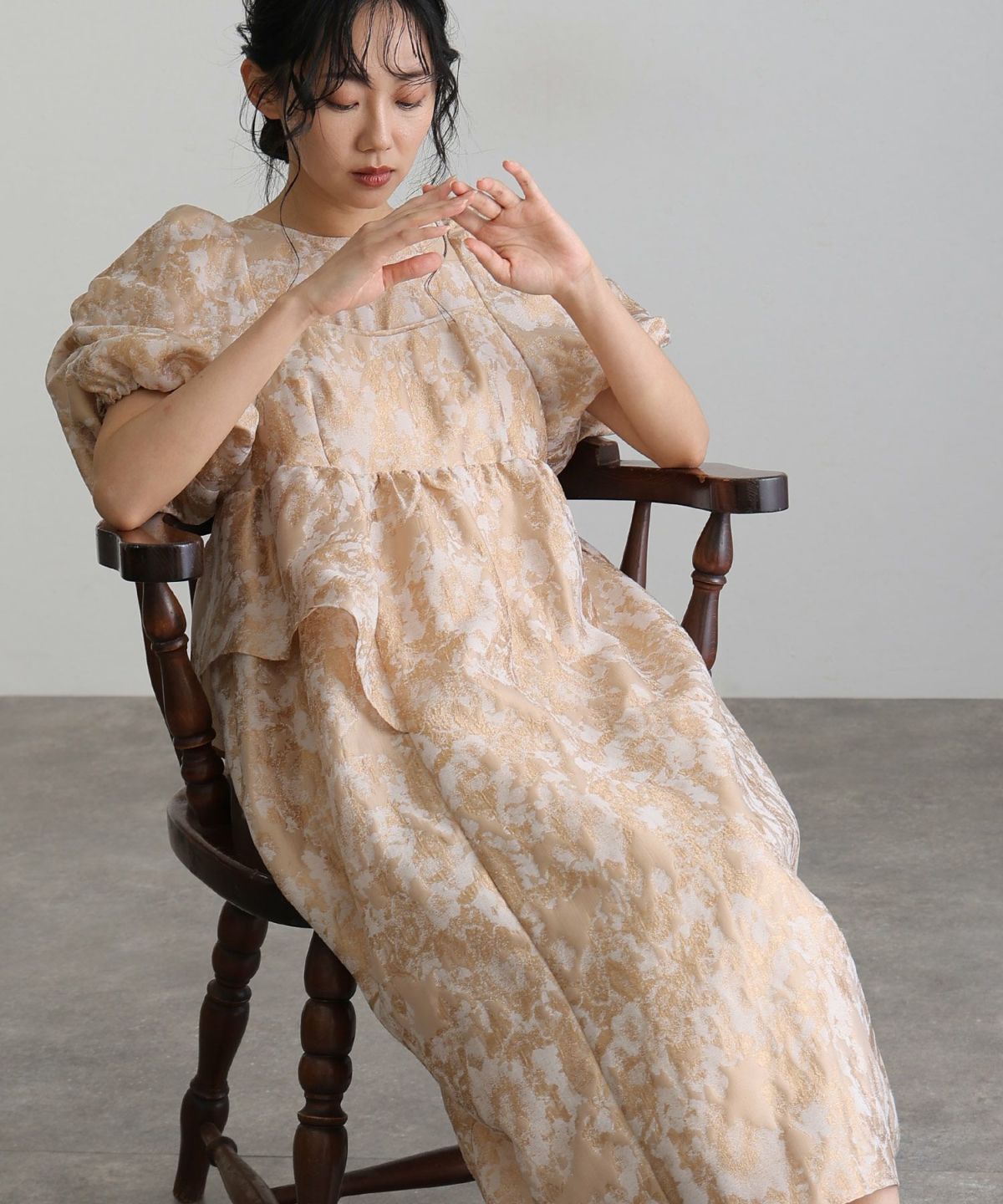 バブルスリーブジャガードドレス | PourVous（プールヴー）パーティー