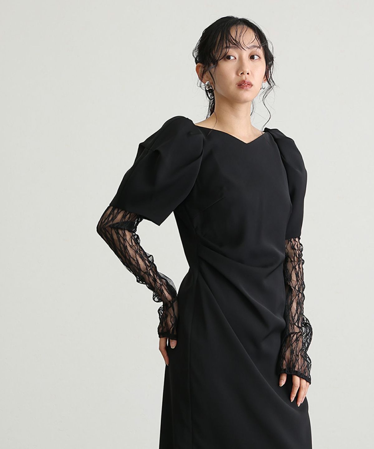 バッグビジューレースアームドレス