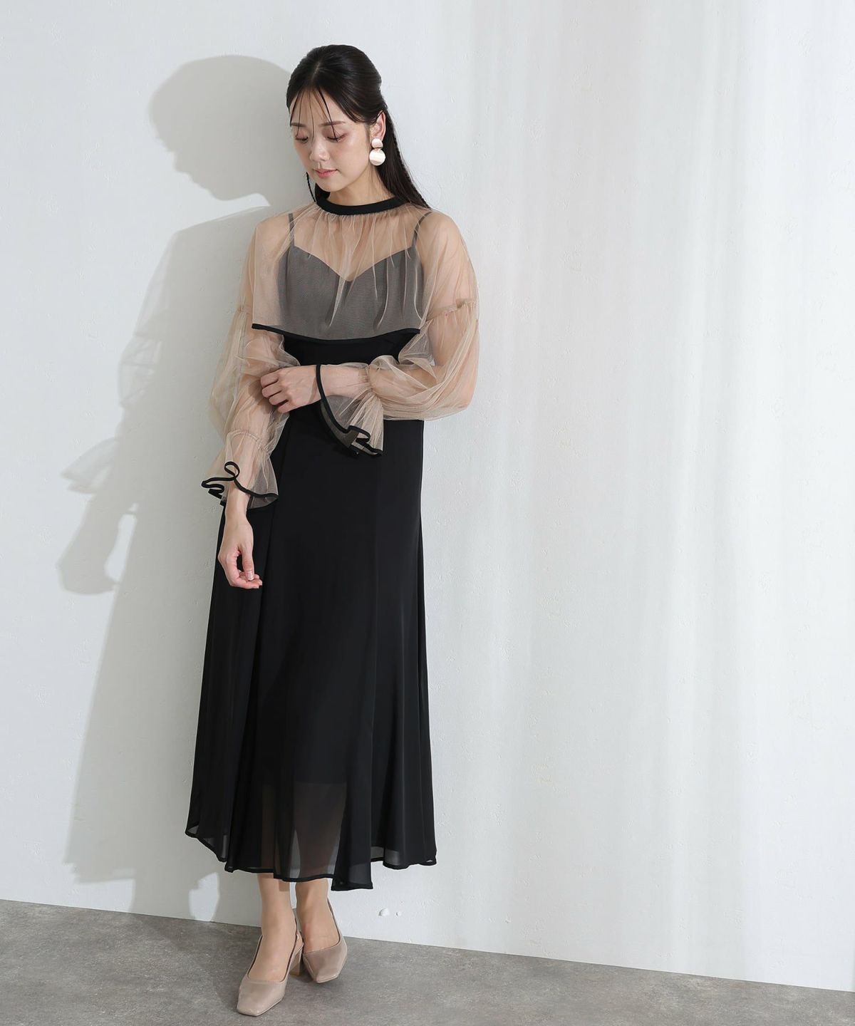 チュールコンビフレアマーメイドドレス